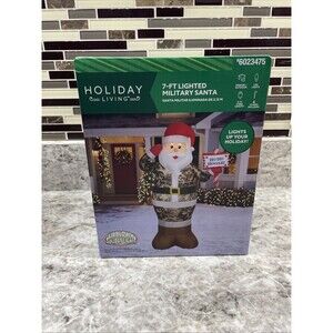 7-ft Lighted Military Santa Christmas Inflatable Decoration Holiday Living